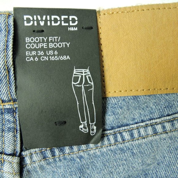 New Booty Fit High Waist Jeans embroidered side distressed size 6 Divided H&M - Picture 12 of 14